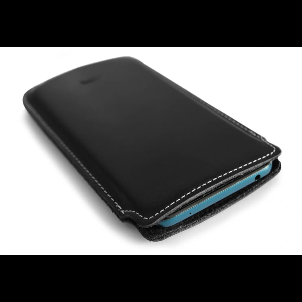 LURESKO NORTHERN XXXL Lederhülle zum Aufstecken für das Handy (schwarz glatt mit weißem Faden) - 2