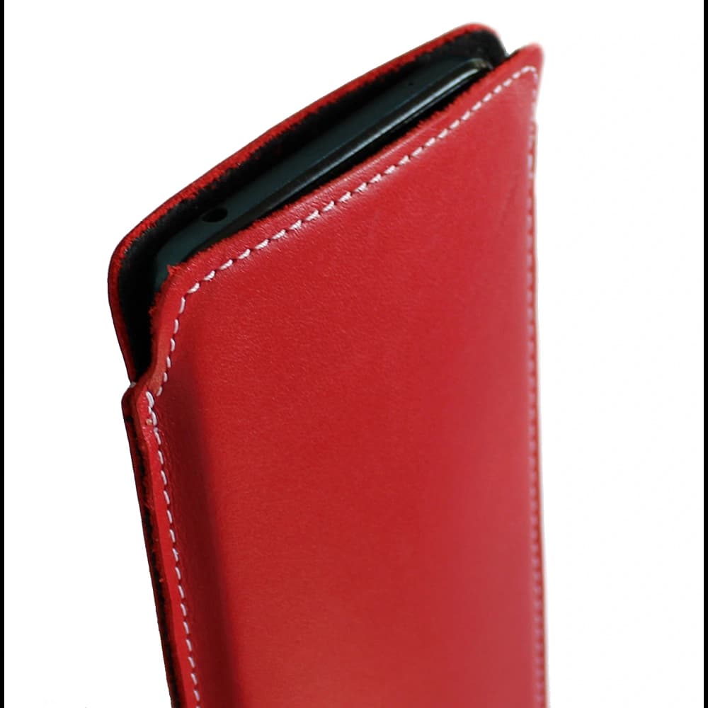 LURESKO NORTHERN XXXL Leder Slip-On-Hülle für das Telefon (rot glatt mit weißem Faden) - 2