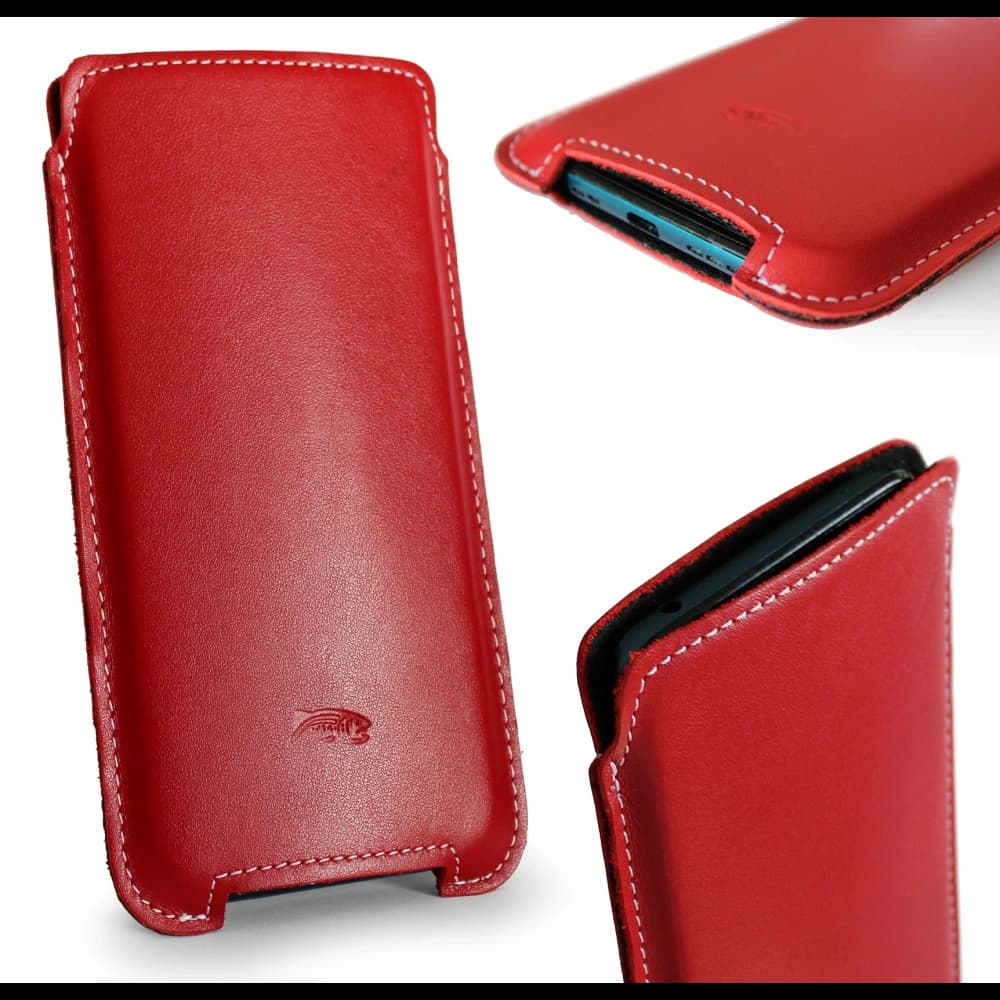 LURESKO NORTHERN XXXL Leder Slip-On-Hülle für das Telefon (rot glatt mit weißem Faden) - 5