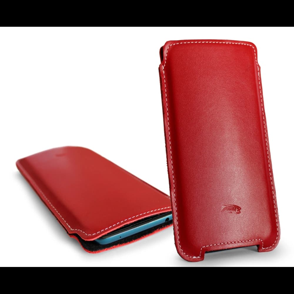 LURESKO NORTHERN XXXL Leder Slip-On-Hülle für das Telefon (rot glatt mit weißem Faden) - 7