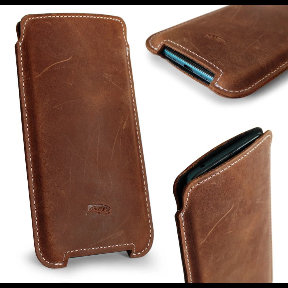 LURESKO NORTHERN XXXL leather slipcase for phone (vintage brown with white thread) - 5