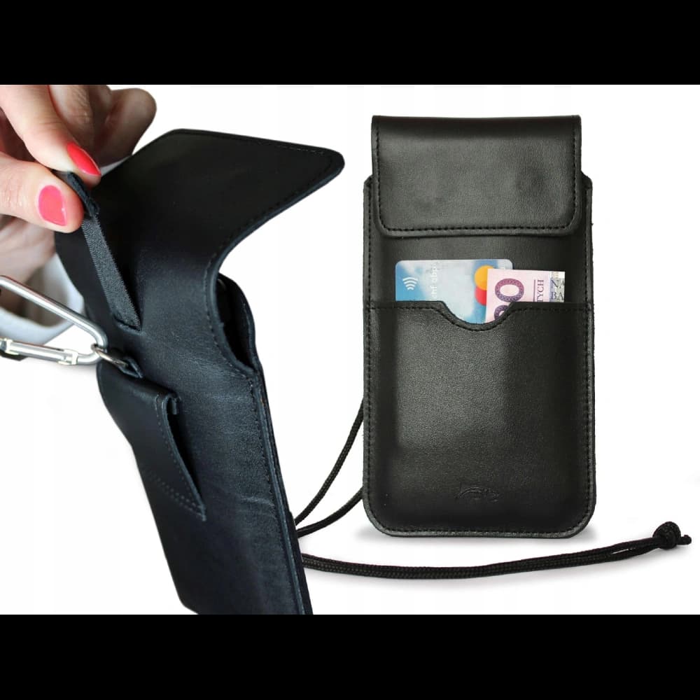 LURESKO VISSA 4XL leather case for neck 170x80x9mm (black smooth with black thread) - 1