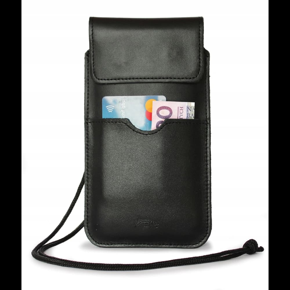 LURESKO VISSA 4XL leather case for neck 170x80x9mm (black smooth with black thread) - 6