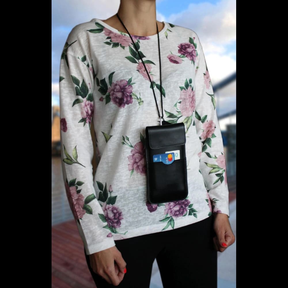 LURESKO VISSA 4XL leather case for neck 170x80x9mm (black smooth with black thread) - 11