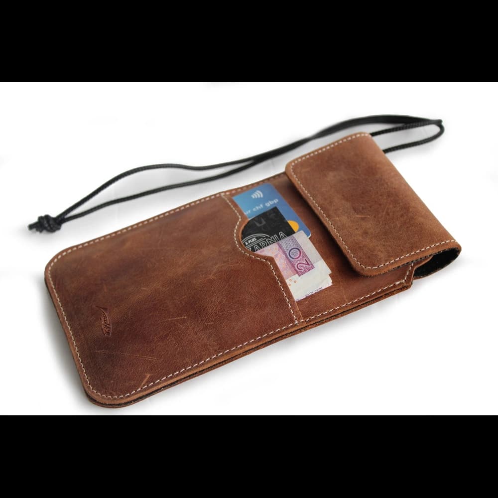 LURESKO VISSA 4XL leather case for neck 170x80x9mm (vintage brown with white thread) - 2