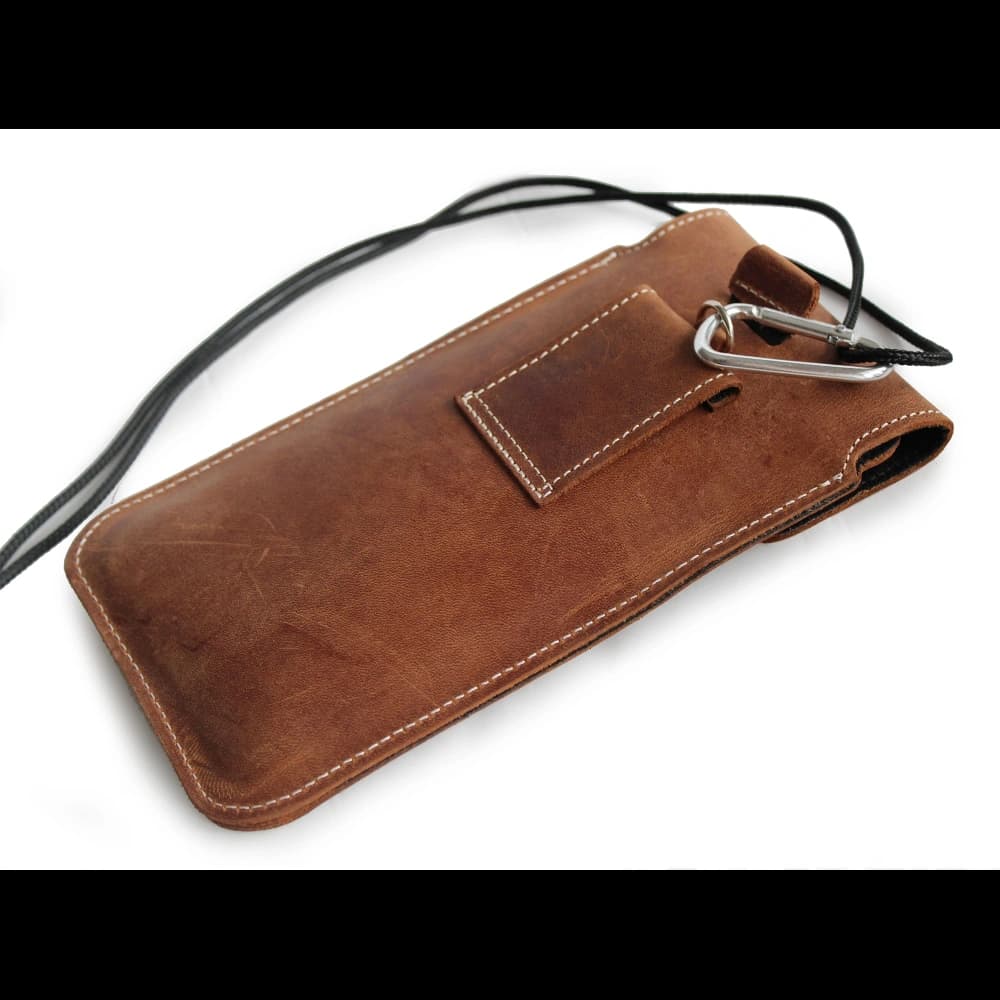 LURESKO VISSA 4XL leather case for neck 170x80x9mm (vintage brown with white thread) - 3