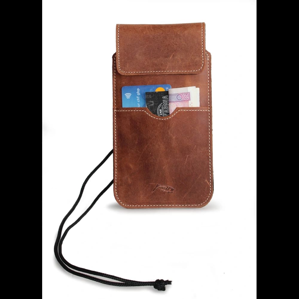 LURESKO VISSA 4XL leather case for neck 170x80x9mm (vintage brown with white thread) - 5