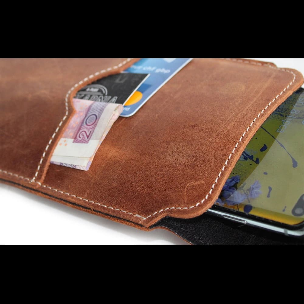 LURESKO VISSA 4XL leather case for neck 170x80x9mm (vintage brown with white thread) - 7