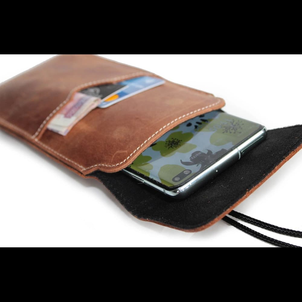 LURESKO VISSA 4XL leather case for neck 170x80x9mm (vintage brown with white thread) - 10