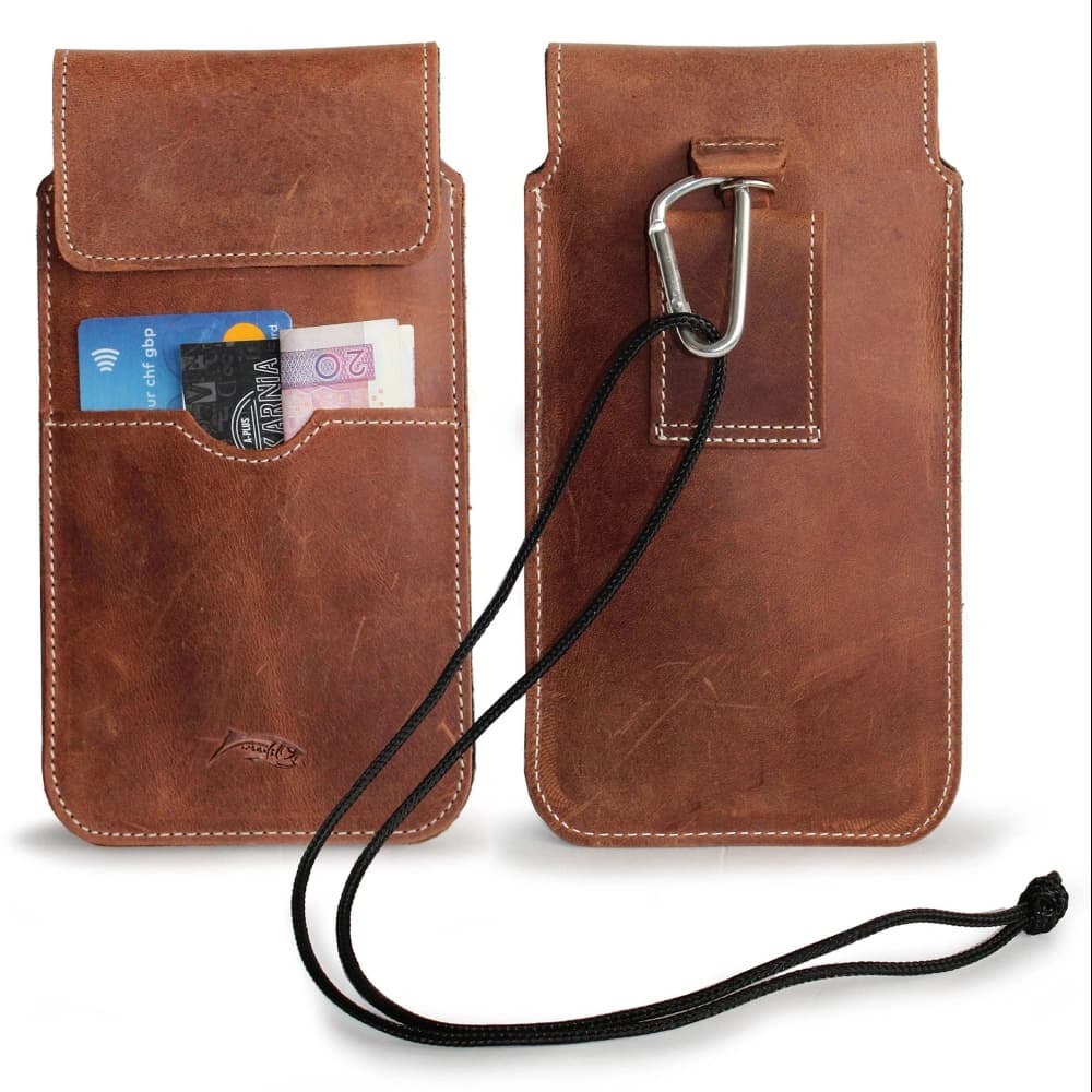 LURESKO VISSA 4XL leather case for neck 170x80x9mm (vintage brown with white thread) - 11