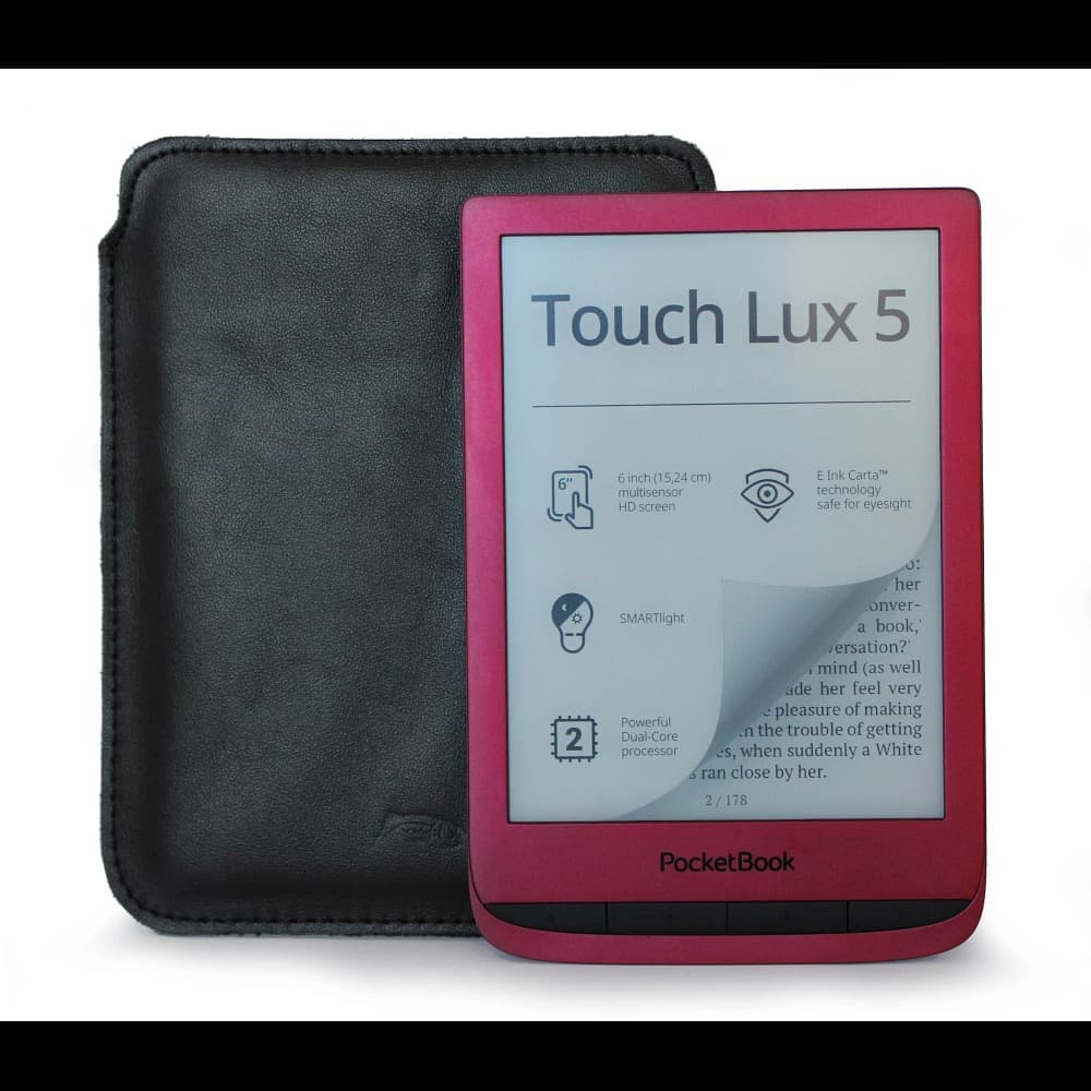 LURESKO MASTER S Ledertasche für E-Book 162x113x9mm (schwarz glatt mit schwarzem Faden) - 5