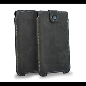 Skórzane etui LURESKO SOFIJA XXXL uniwersalne zapinane na pasek (szary vintage biała nić)