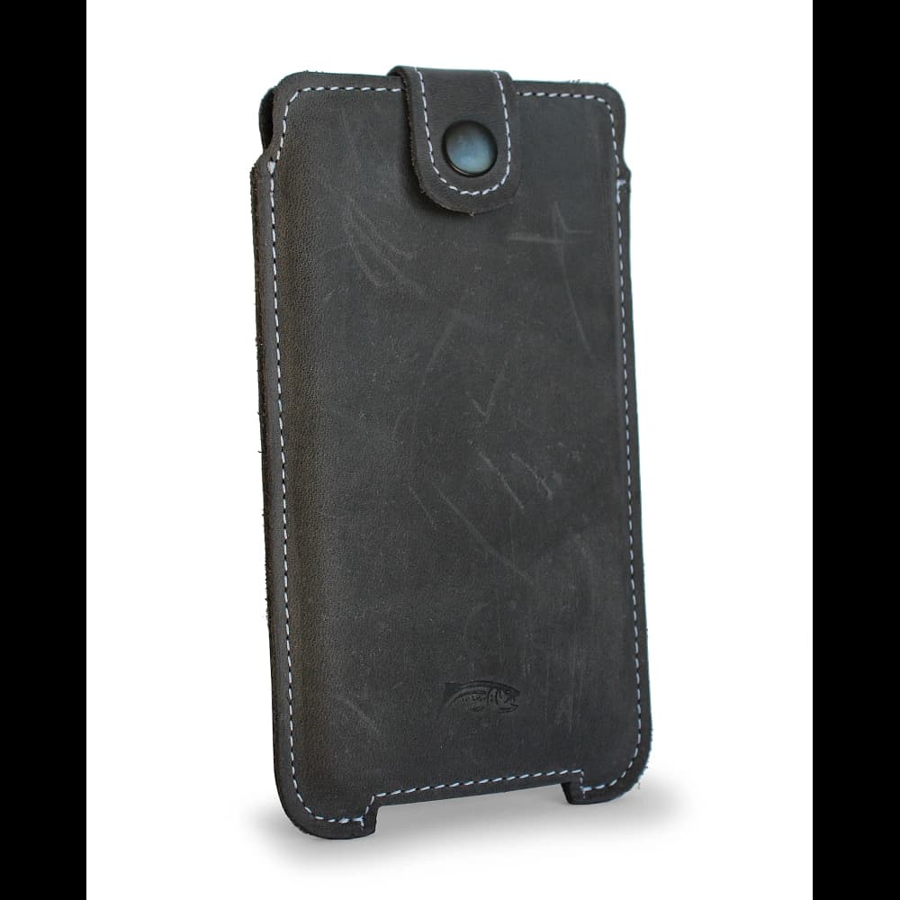 LURESKO SOFIJA XXXL Lederhülle universal mit Riemenverschluss (grau vintage mit weißem Faden) - 2