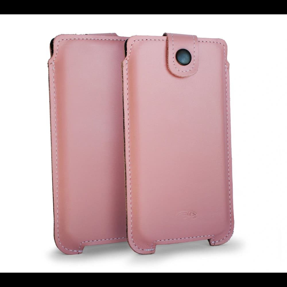LURESKO SOFIJA XXXL leather case universal with a strap (smooth pink with white thread) - 1
