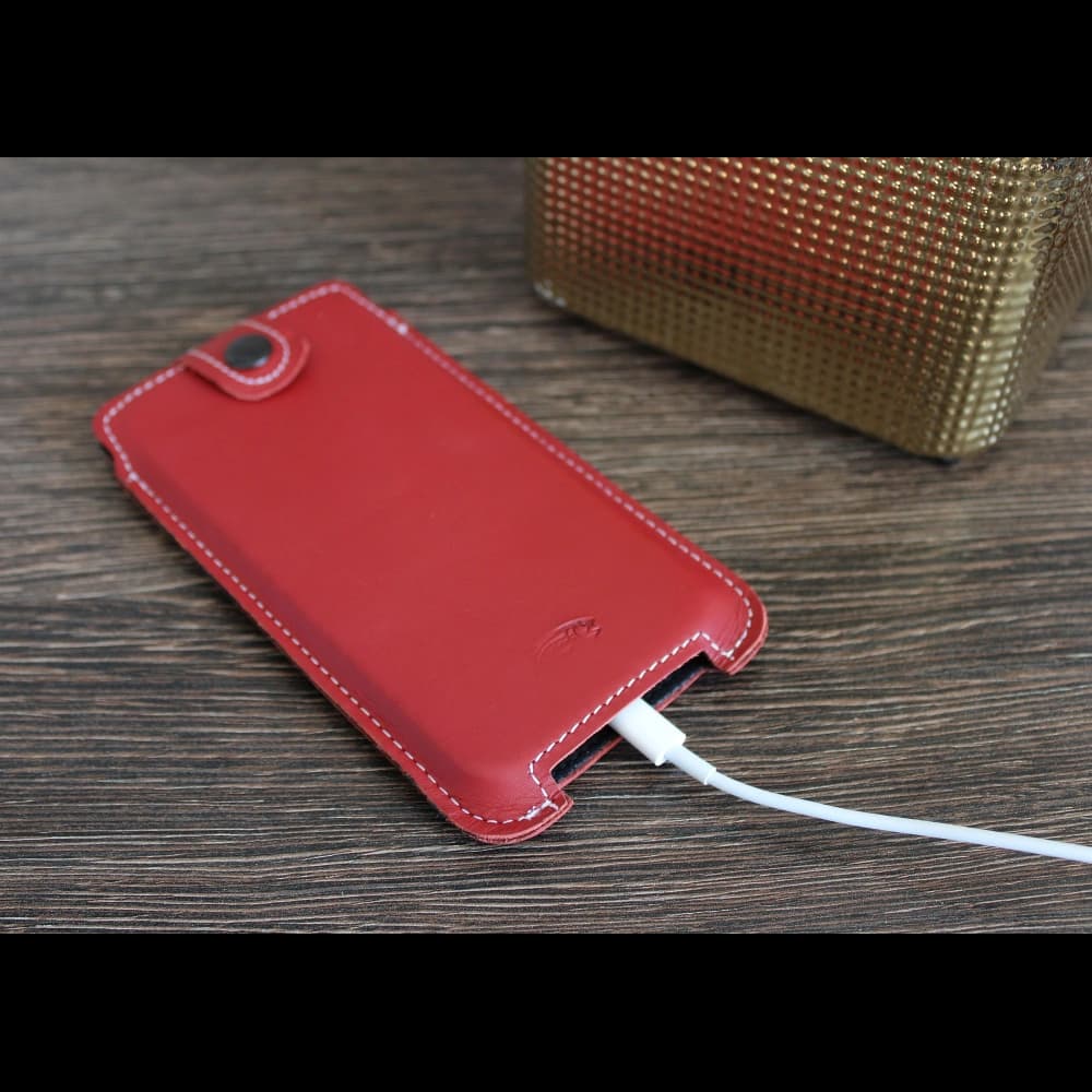 LURESKO SOFIJA XXXL leather case universal with a strap (smooth pink with white thread) - 9