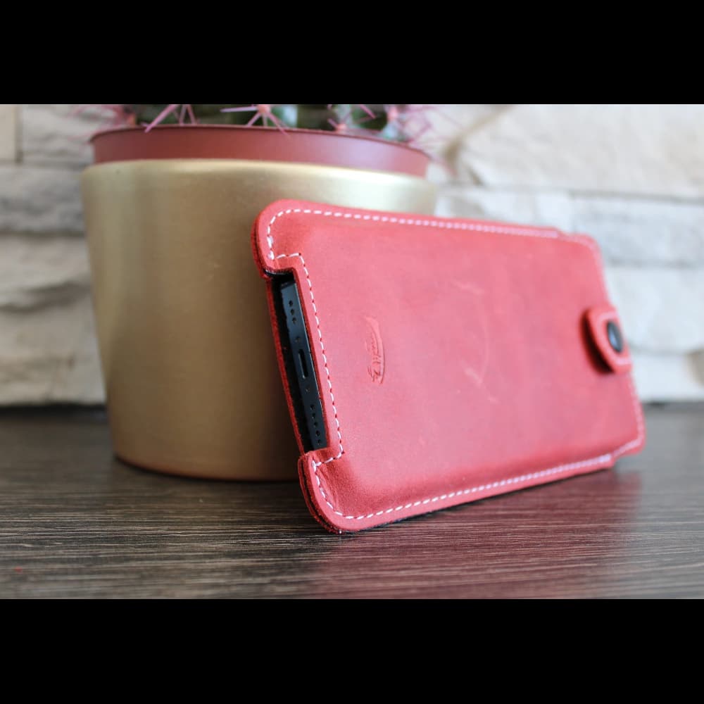 LURESKO SOFIJA XXXL leather case universal with a strap (smooth pink with white thread) - 11