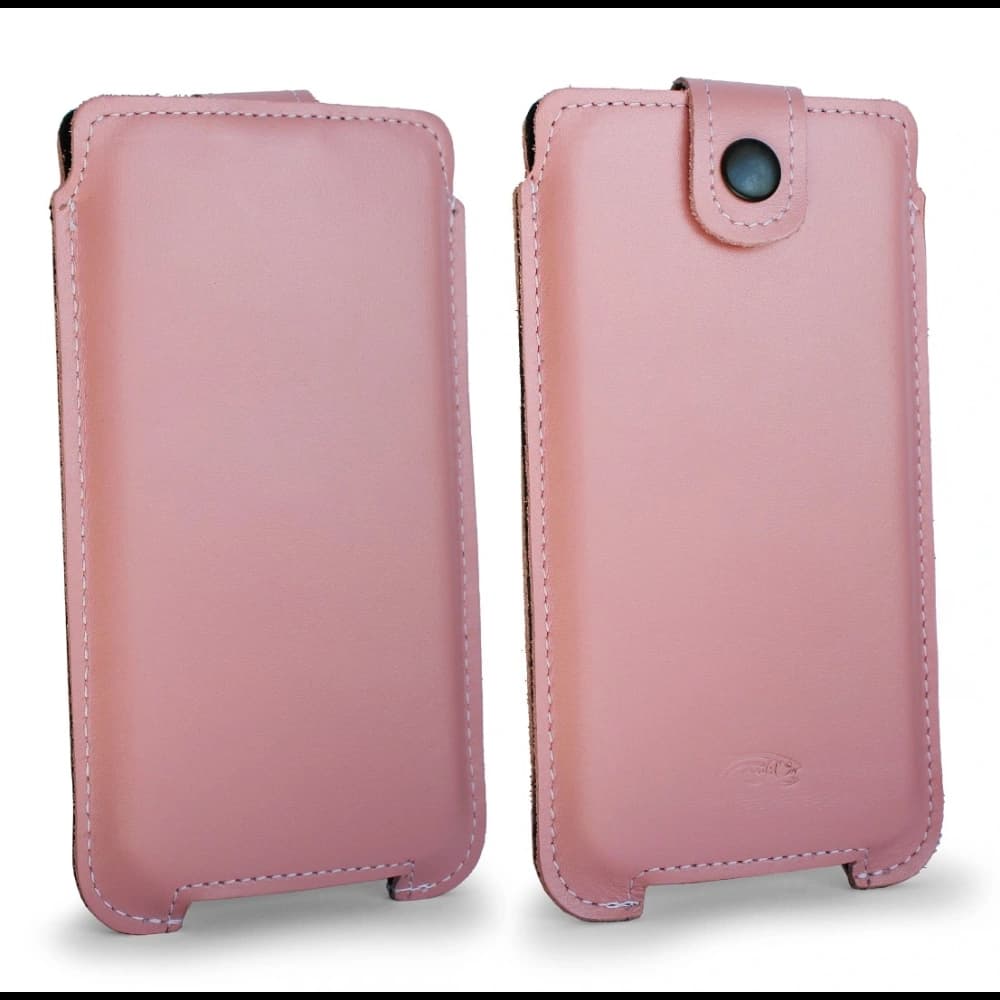 LURESKO SOFIJA XXXL leather case universal with a strap (smooth pink with white thread) - 14