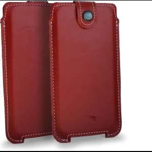 LURESKO SOFIJA XXXL leather case universal with strap closure (red smooth with white thread)