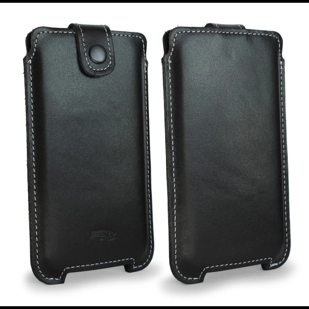 LURESKO SOFIJA XXXL Lederhülle universell mit einem Riemenverschluss (schwarz glatt mit weißen Nähten) - 13