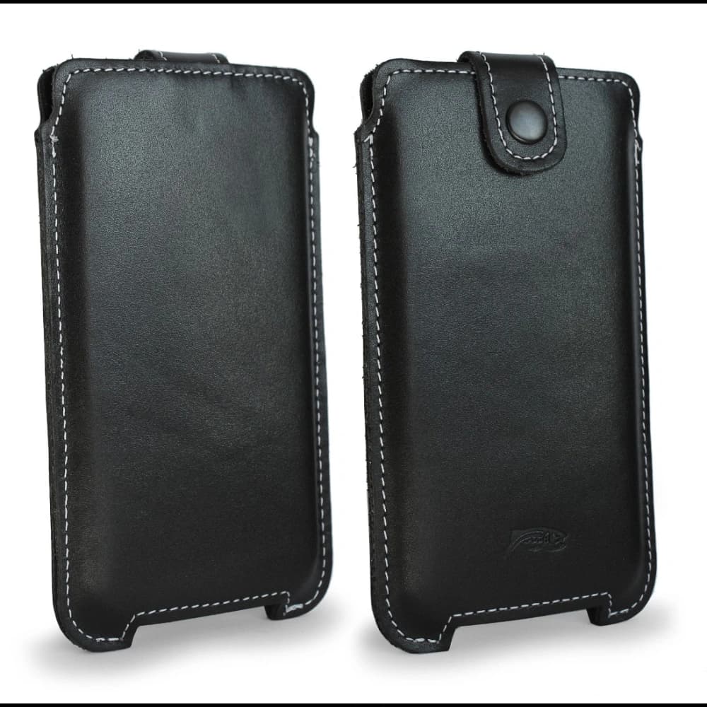 LURESKO SOFIJA XXXL Lederhülle universell mit einem Riemenverschluss (schwarz glatt mit weißen Nähten) - 14