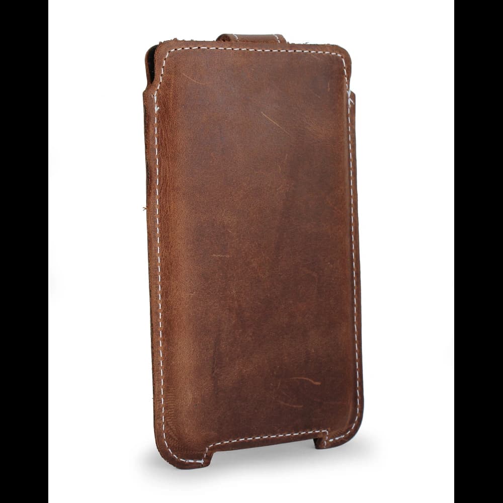 LURESKO SOFIJA XXXL Lederetui universal mit einem Riemenverschluss (Vintage-Braun mit weißen Nähten) - 3