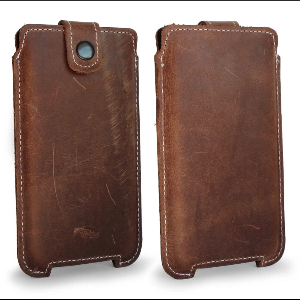 LURESKO SOFIJA XXXL Lederetui universal mit einem Riemenverschluss (Vintage-Braun mit weißen Nähten) - 13