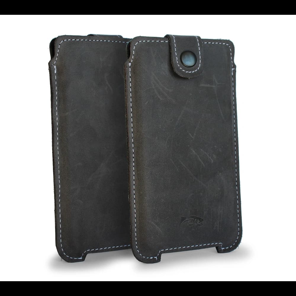 LURESKO SOFIJA XXL leather case universal with a strap (gray vintage with white thread) - 1