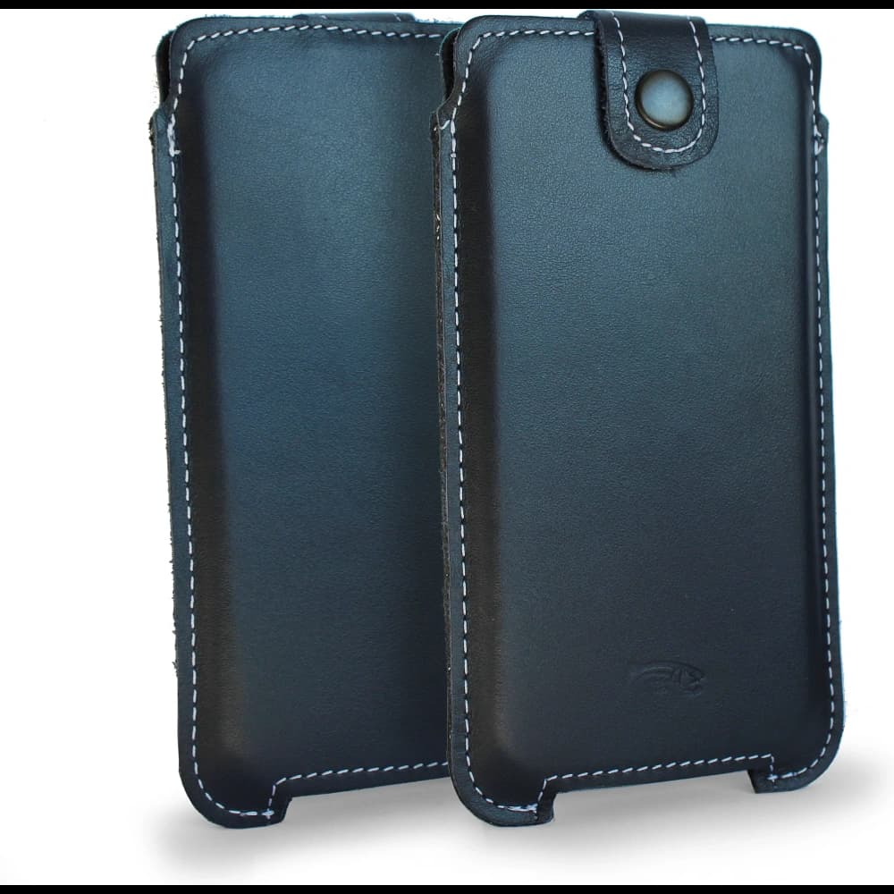 LURESKO SOFIJA XXL leather case universal with strap closure (navy blue smooth with white thread) - 1