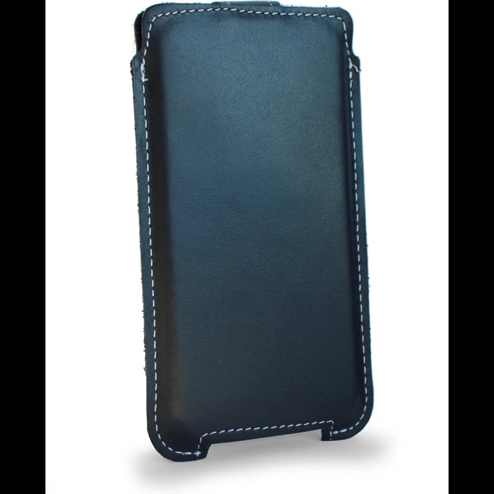 LURESKO SOFIJA XXL leather case universal with strap closure (navy blue smooth with white thread) - 3