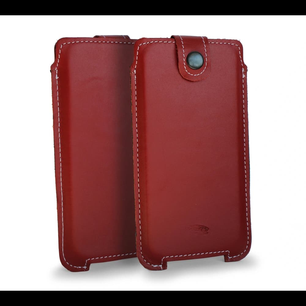 LURESKO SOFIJA XXL leather case universal with a strap (red smooth with white thread) - 1