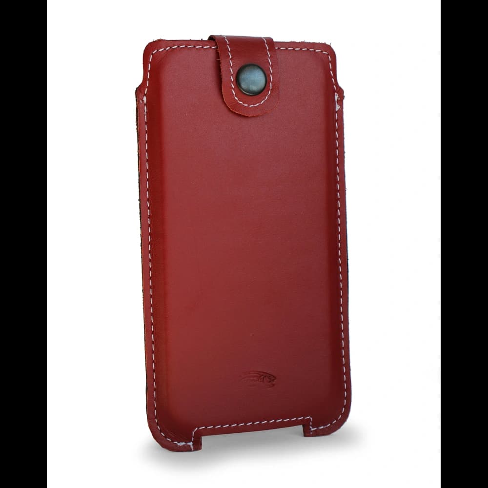 LURESKO SOFIJA XXL leather case universal with a strap (red smooth with white thread) - 2