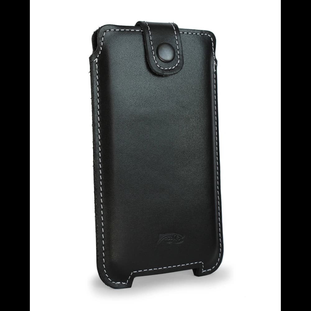 LURESKO SOFIJA XXL leather case universal with strap closure (black smooth with white thread) - 2