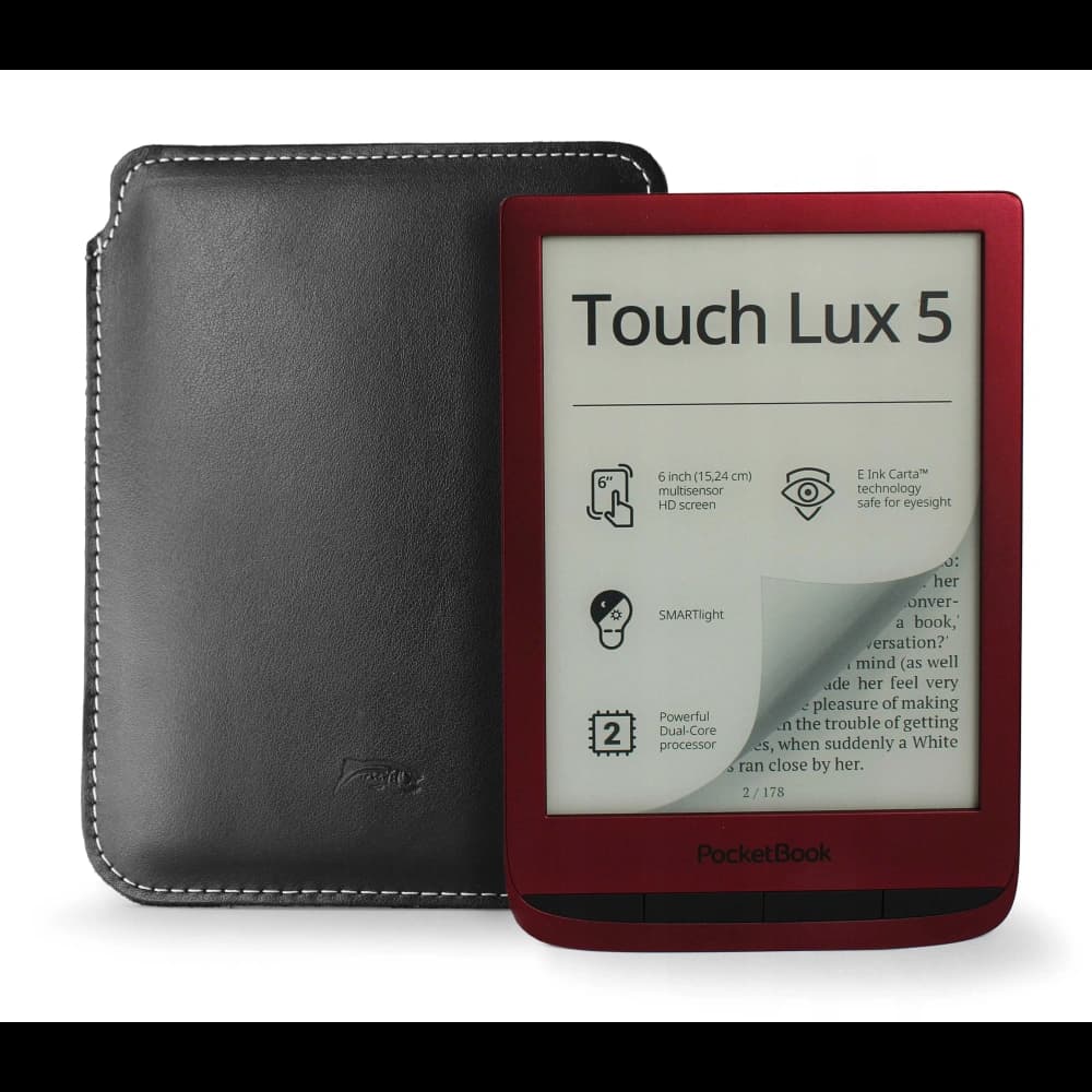 LURESKO MASTER L leather case for ebook 198x139x9mm (black smooth with white thread) (INK) - 5