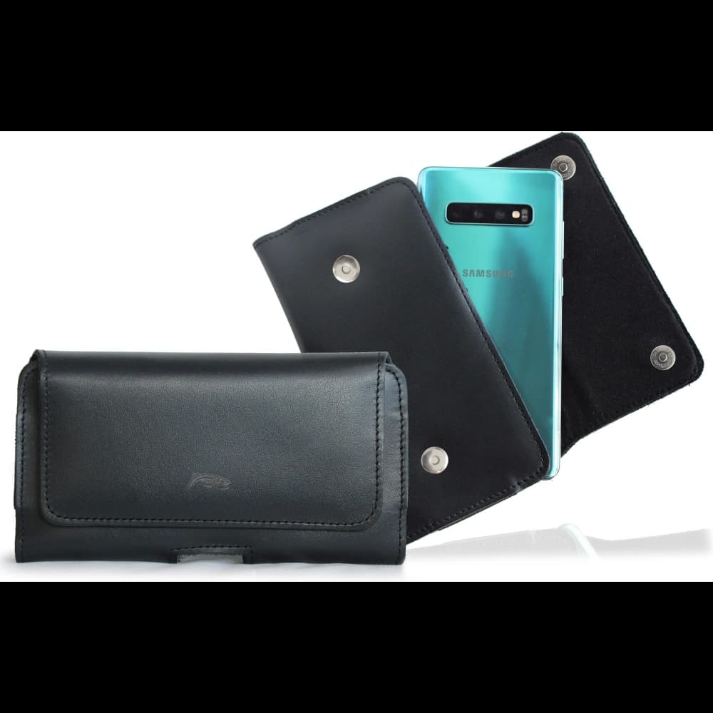 LURESKO SUNNE XL Lederholster für Gürtel 165x82x12 (flacher Magnet) (schwarz glattes Leder mit schwarzem Faden) - 1