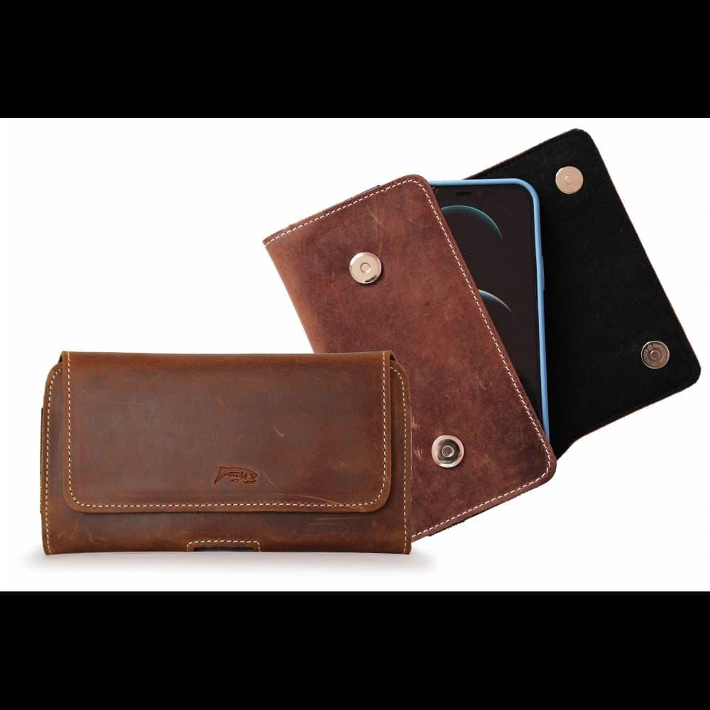 LURESKO SUNNE XL Lederholster für Gürtel 165x82x12 (flacher Magnet) (vintage Braun mit weißem Faden) - 1