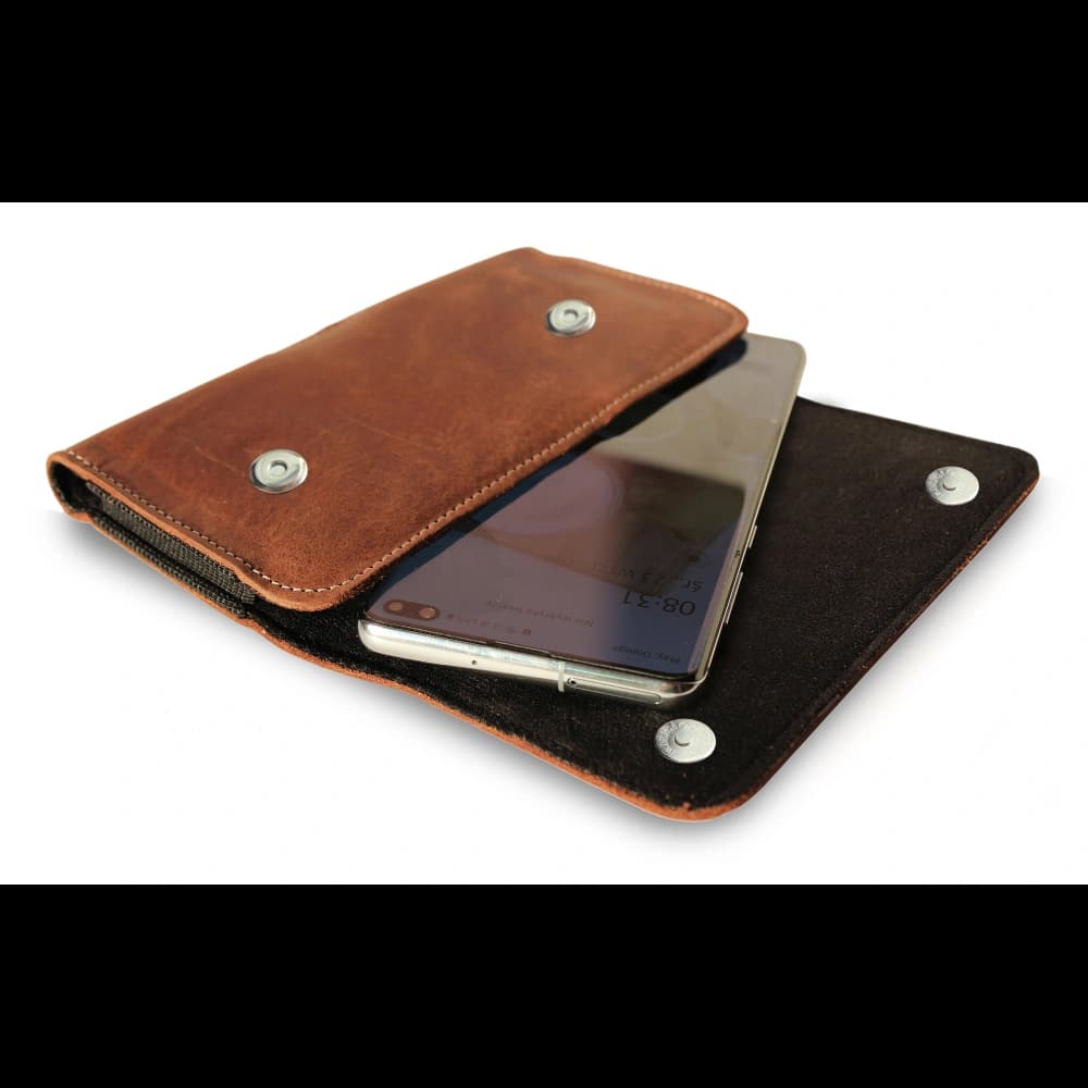 LURESKO SUNNE XL Lederholster für Gürtel 165x82x12 (flacher Magnet) (vintage Braun mit weißem Faden) - 2