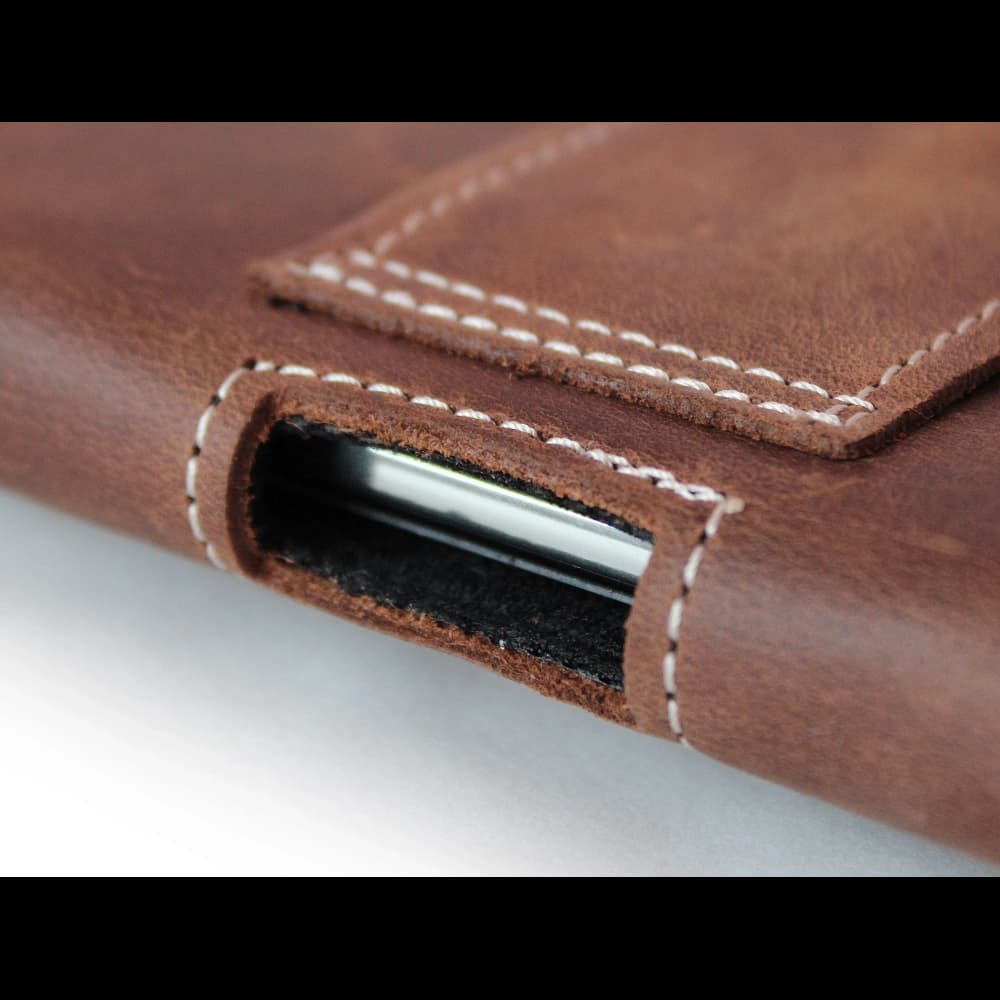 LURESKO SUNNE XL Lederholster für Gürtel 165x82x12 (flacher Magnet) (vintage Braun mit weißem Faden) - 8