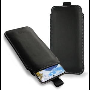Skórzane etui wsuwane LURESKO NEW LILLA XXXL wsuwka na telefon 6.5' - 6.9' (czarny gładki biała nić)