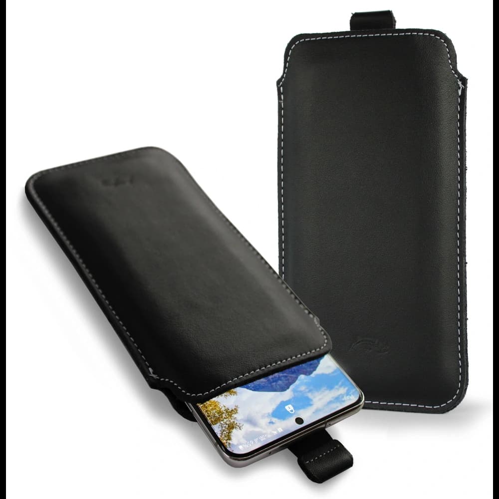 LURESKO NEW LILLA XXXL leather slipcase slipcase for phone 6.5' - 6.9' (black smooth with white thread) - 1