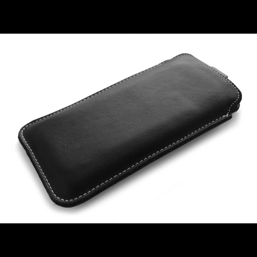 LURESKO NEW LILLA XXXL leather slipcase slipcase for phone 6.5' - 6.9' (black smooth with white thread) - 3