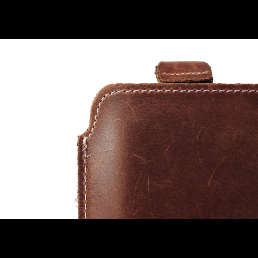 LURESKO NEUE LILLA XXXL Leder-Schutzhülle für Telefon 6,5' - 6,9' (vintage braun mit weißen Nähten) - 9