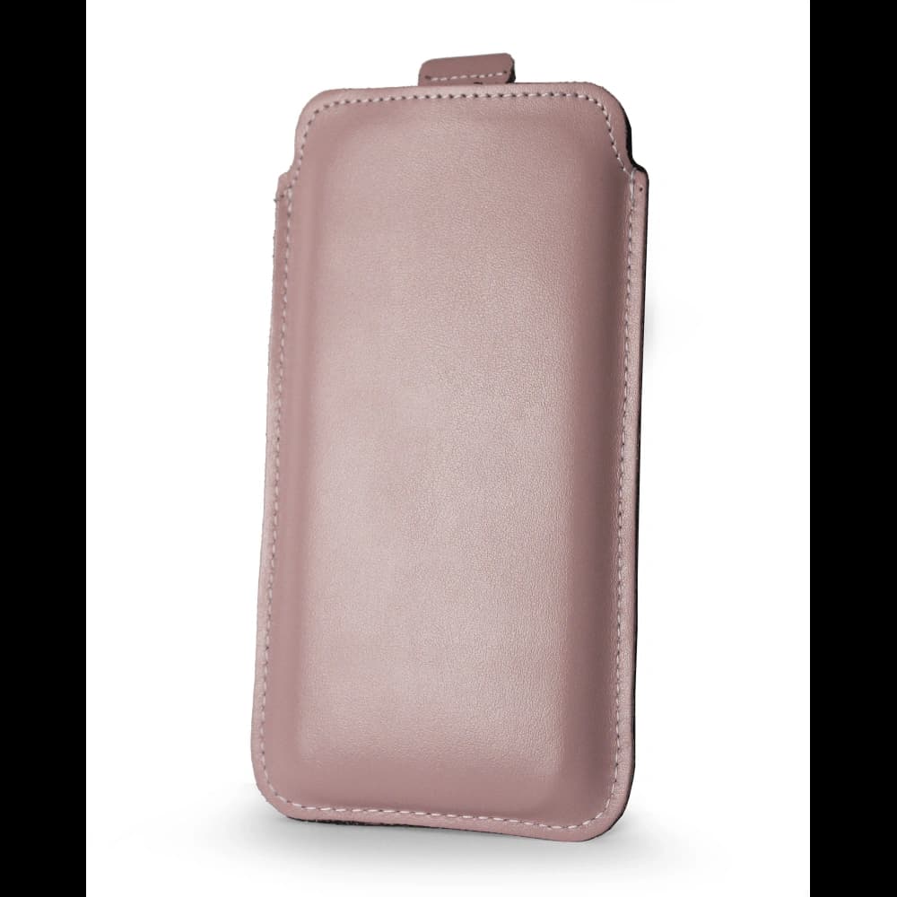 LURESKO NEW LILLA XXXL leather slipcase for phone 6.5' - 6.9' (smooth pink with white thread) - 5