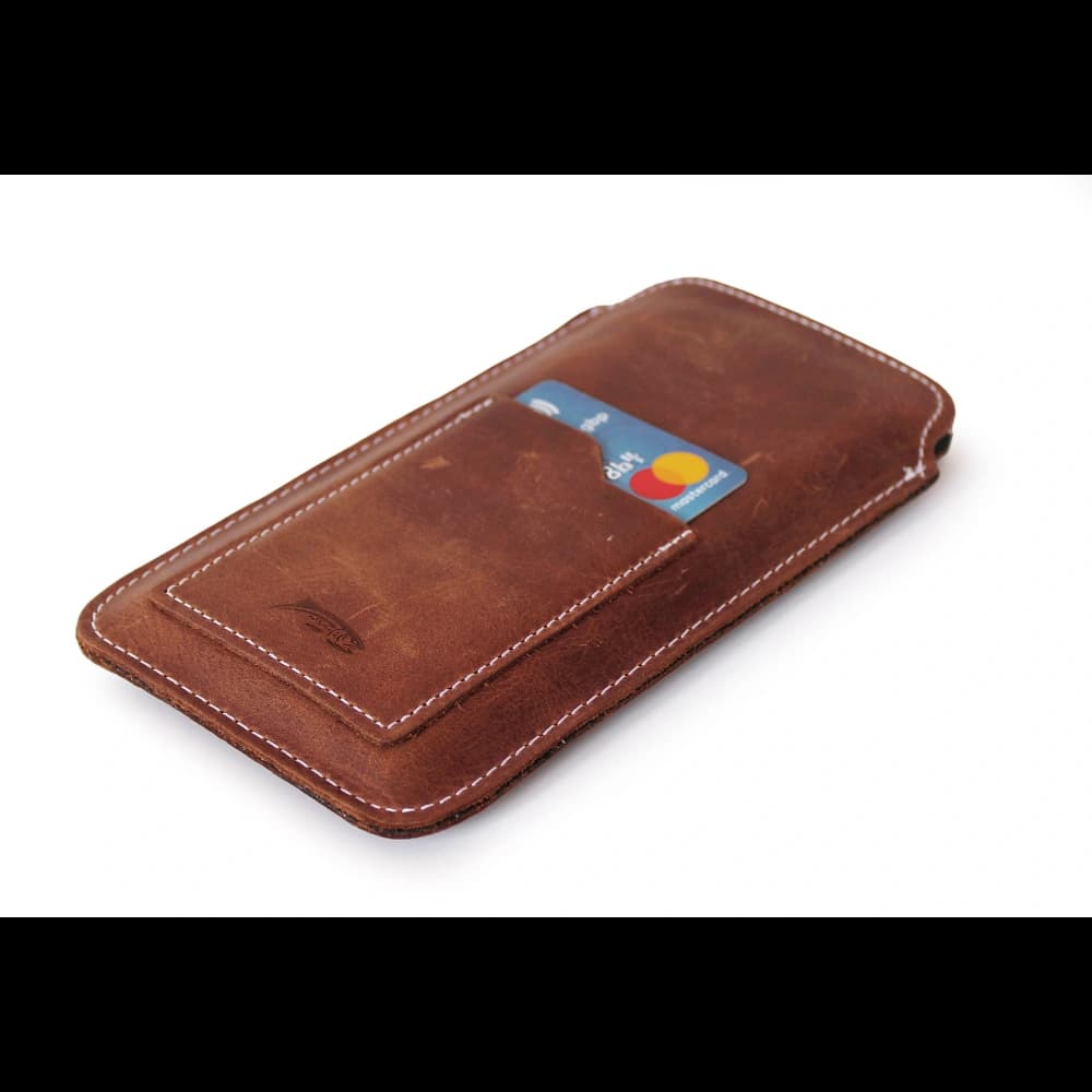 LURESKO NEW ASTER XXXL universal leather case with a loop for a lanyard for phone sizes 6.5' - 6.9' (vintage brown with white thread) - 2