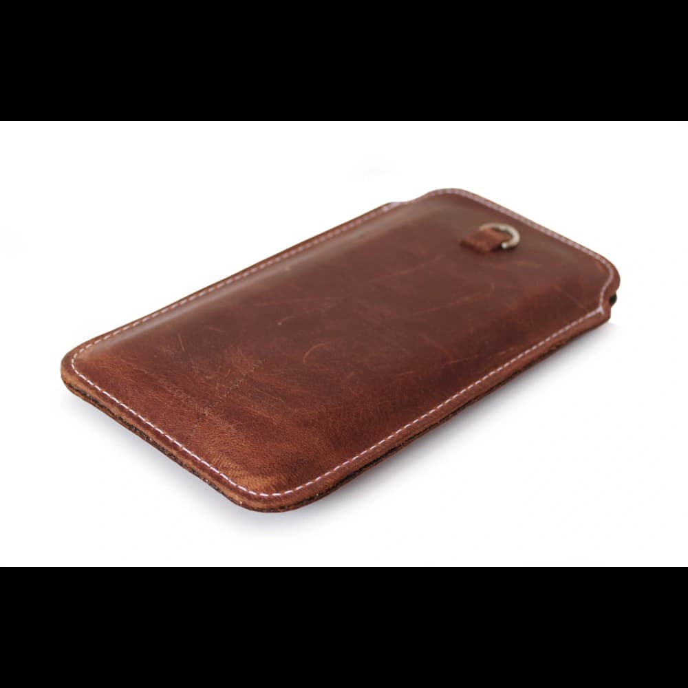 LURESKO NEW ASTER XXXL universal leather case with a loop for a lanyard for phone sizes 6.5' - 6.9' (vintage brown with white thread) - 3