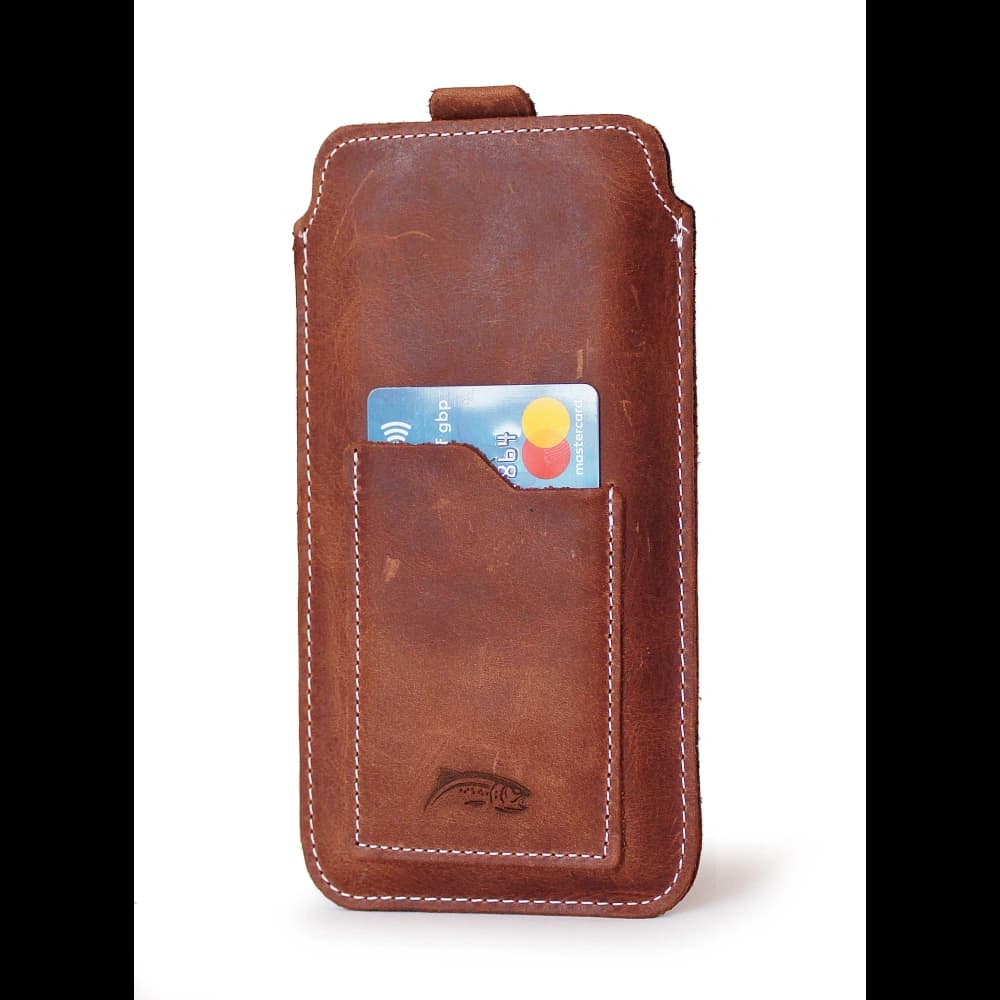 LURESKO NEW ASTER XXXL universal leather case with a loop for a lanyard for phone sizes 6.5' - 6.9' (vintage brown with white thread) - 6