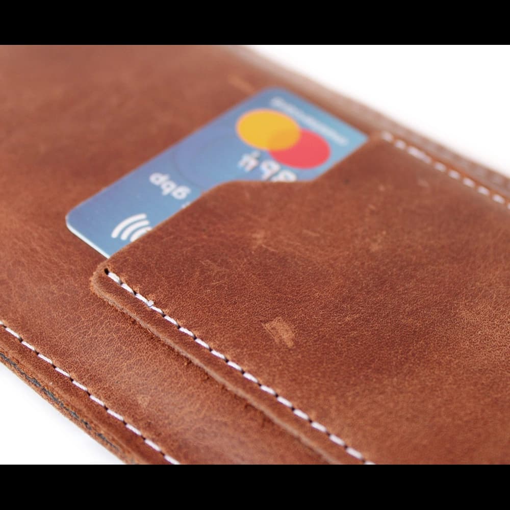 LURESKO NEW ASTER XXXL universal leather case with a loop for a lanyard for phone sizes 6.5' - 6.9' (vintage brown with white thread) - 8