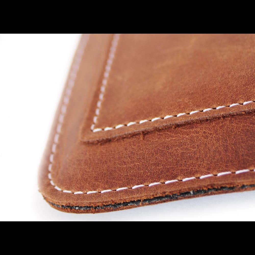 LURESKO NEW ASTER XXXL universal leather case with a loop for a lanyard for phone sizes 6.5' - 6.9' (vintage brown with white thread) - 9