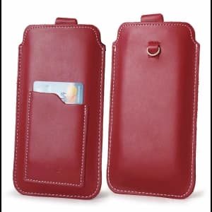 Skórzane etui uniwersalne z oczkiem na smycz LURESKO NEW ASTER XXXL wsuwka na telefon 6.5' - 6.9' (czerwony biała nić)