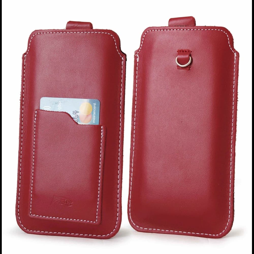 LURESKO NEUE ASTER XXXL universelle Lederhülle mit einer Schlaufe für einen Gurt für Handys der Größen 6,5' - 6,9' (rot mit weißen Nähten) - 1