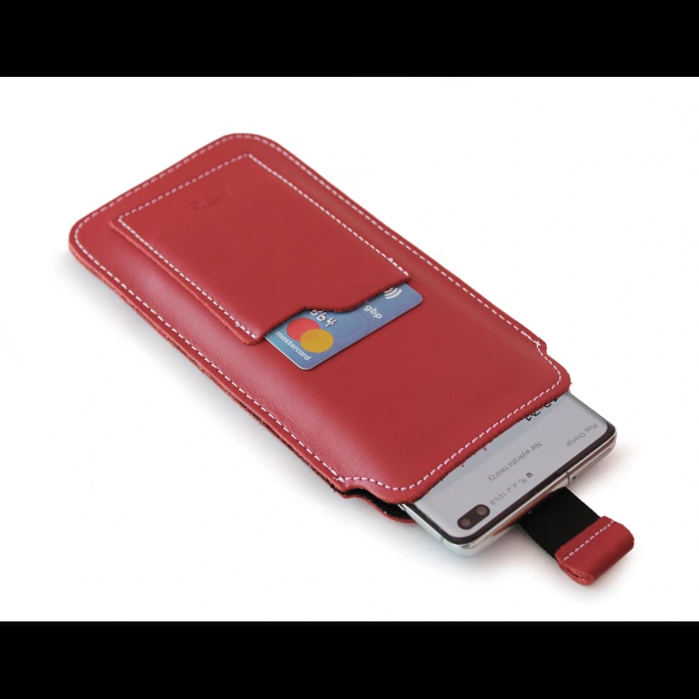 LURESKO NEUE ASTER XXXL universelle Lederhülle mit einer Schlaufe für einen Gurt für Handys der Größen 6,5' - 6,9' (rot mit weißen Nähten) - 4